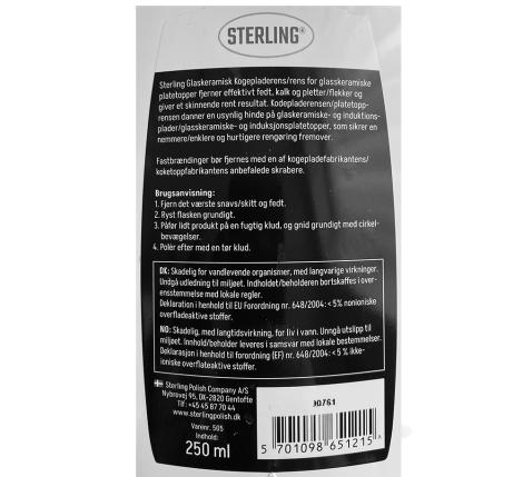 Datablad Glaskeramisk Kogepladerens fra Sterling