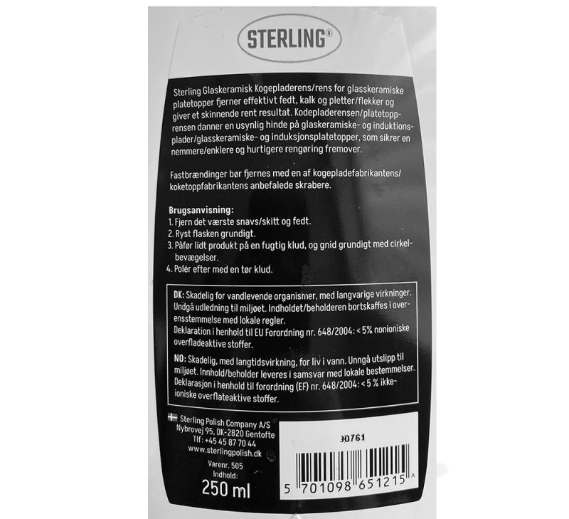 Datablad Glaskeramisk Kogepladerens fra Sterling