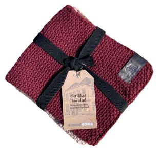 Strikkede karklude, Bordeaux/Beige fra Det Gamle Apotek