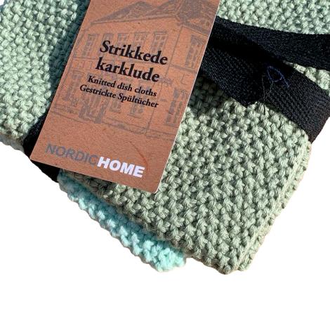 Strikkede karklude, Lyse grøn/Oliven fra Det Gamle Apotek