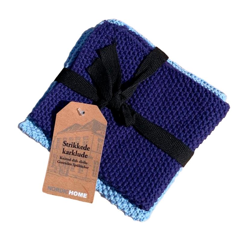 Strikkede karklude, Lysblå/Blå fra Det Gamle Apotek