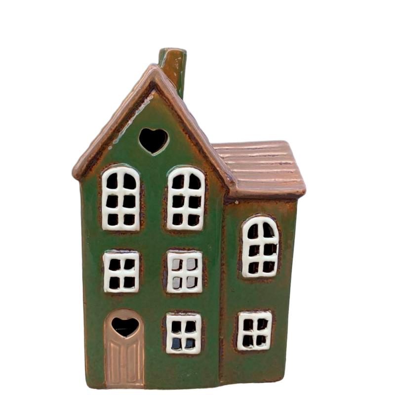 Keramik hus, grøn, 19 cm fra Det Gamle Apotek