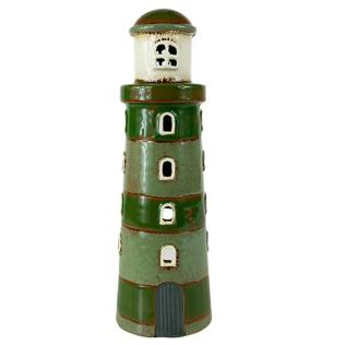 Keramik fyrtårn, grøn, 25 cm fra Det Gamle Apotek