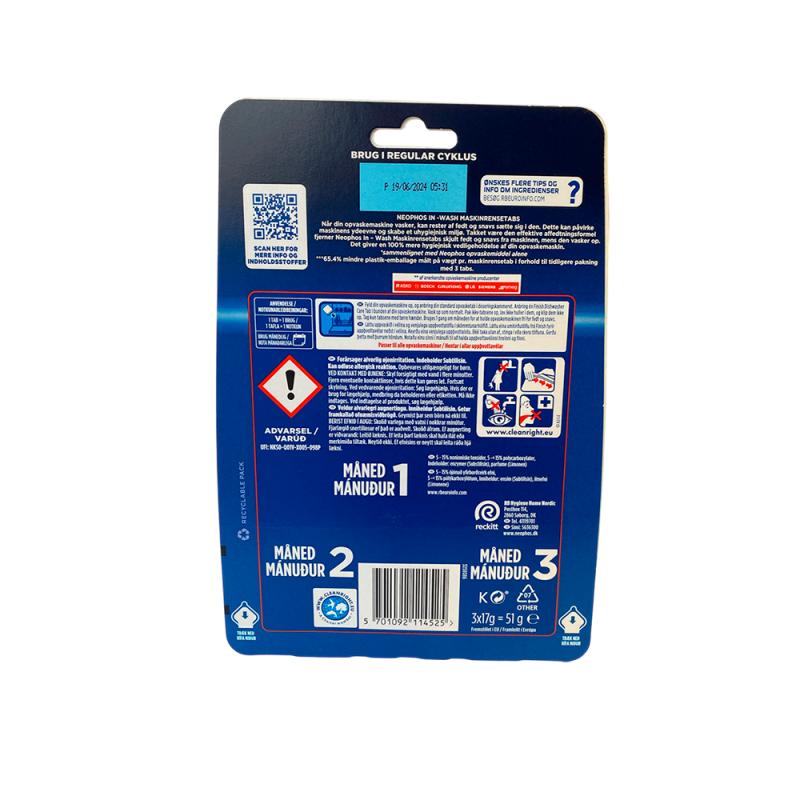 Bagside Maskinrens tabs, In-Wash, 3 tabs fra Neophos 