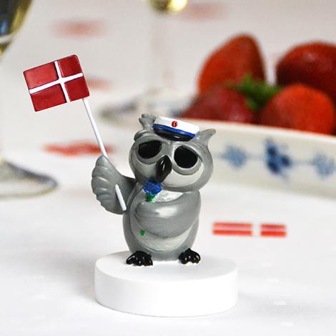 Studentgave Ugle med rose, flag og blå hue