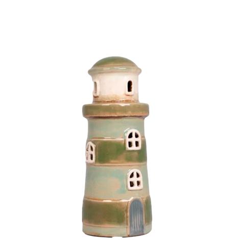Keramik fyrtårn, grøn, 18 cm fra Det Gamle Apotek