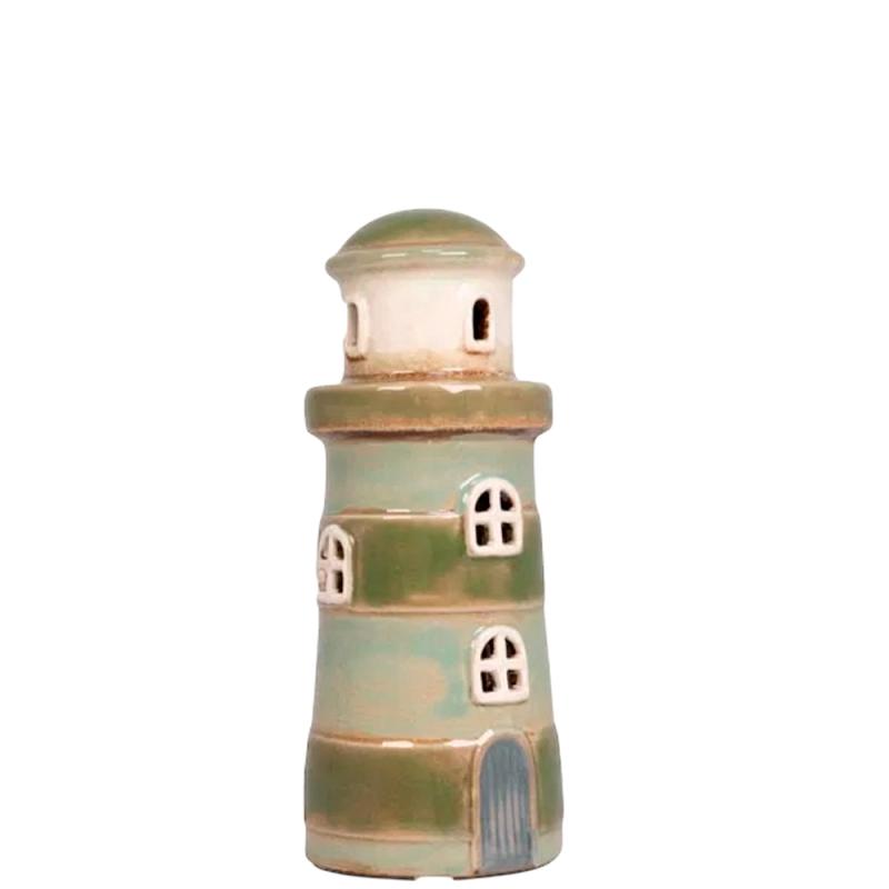 Keramik fyrtårn, grøn, 18 cm fra Det Gamle Apotek