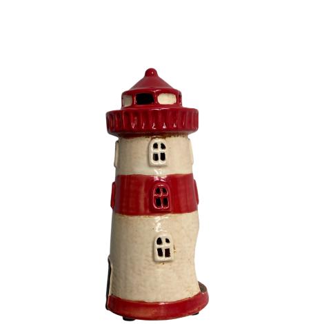Keramik fyrtårn, rød, 18 cm fra Det Gamle Apotek