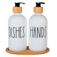 Sæbedispenser, hvid glas, Deko tekst, 2x 500 ml