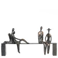 Bænk, 45 cm med 5 figur i jern og bronze look