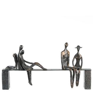 Bænk, 45 cm med 5 figur i jern og bronze look