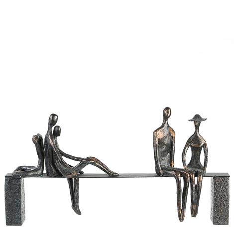 Bænk, 45 cm med 5 figur i jern og bronze look