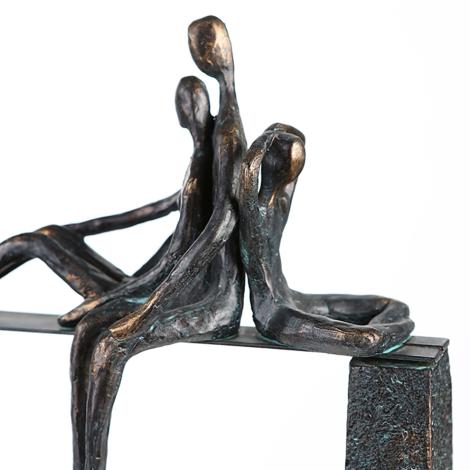 Bænk, 45 cm med 5 figur i jern og bronze look