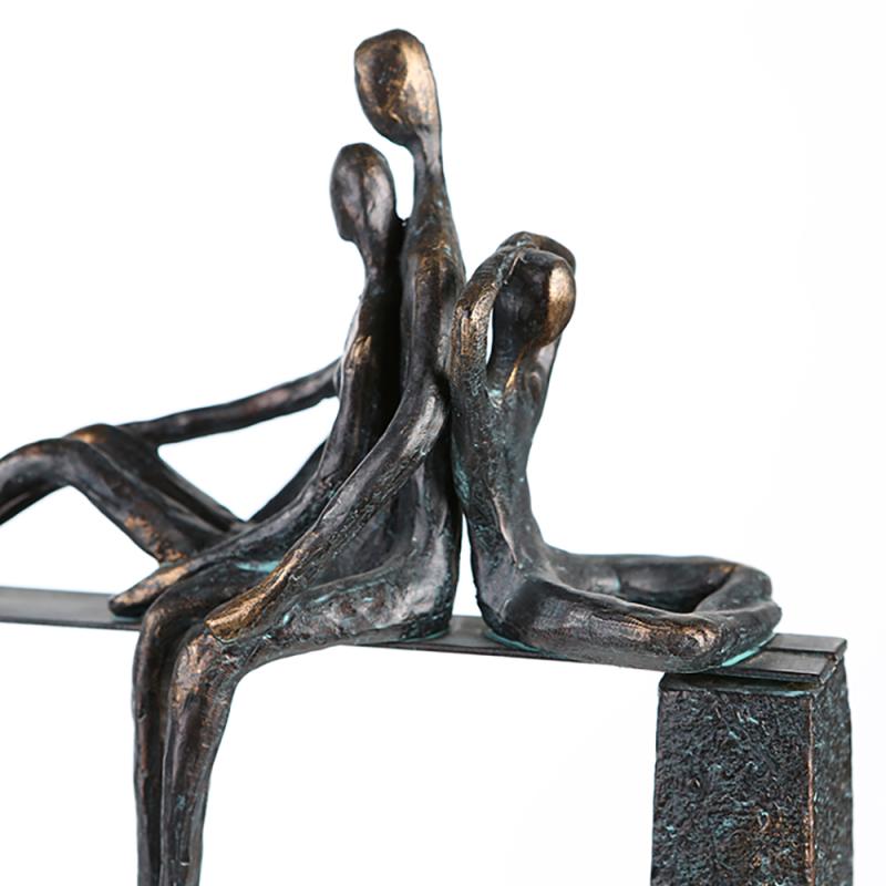 Bænk, 45 cm med 5 figur i jern og bronze look