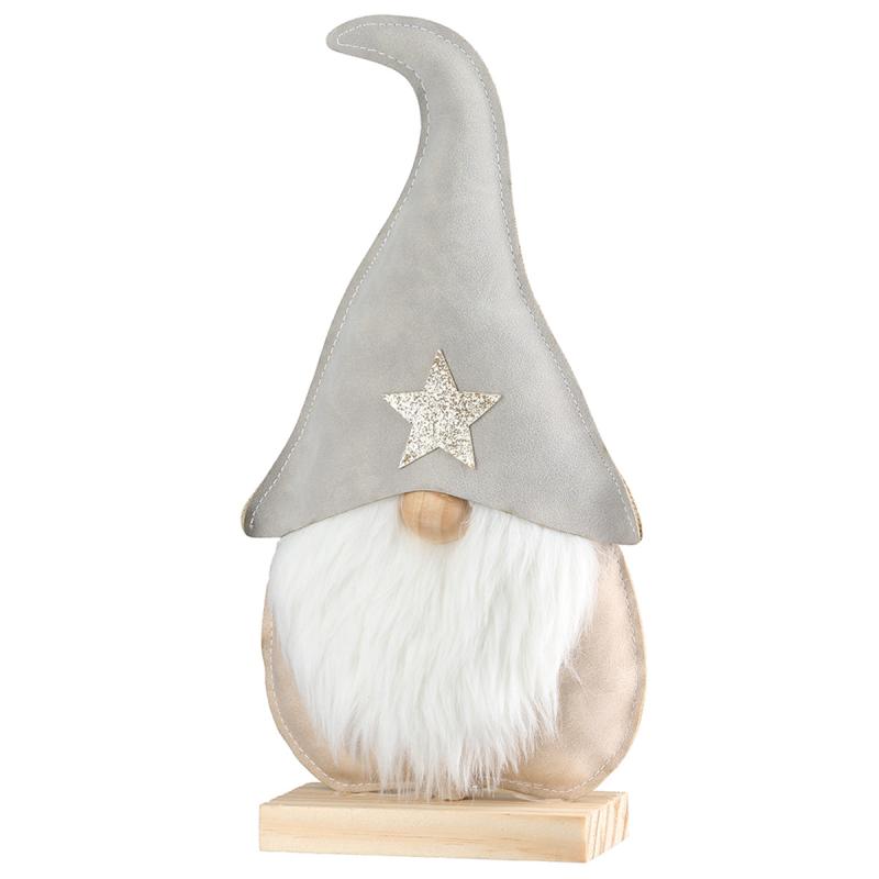 Grå Nissemand i kunstlæder 22 cm