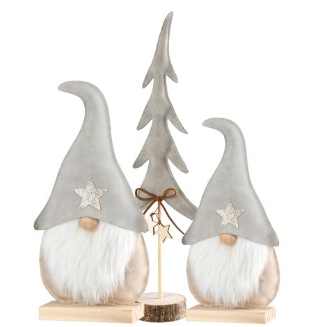 Grå Nissemænd og juletræ i kunstlæder